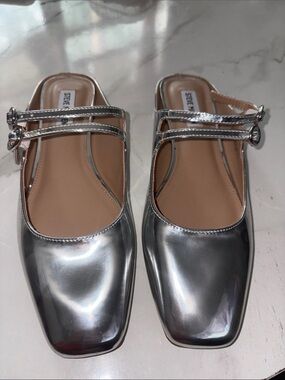 Steve Madden Metallic Silver Double-Strap Mary Jane Flats